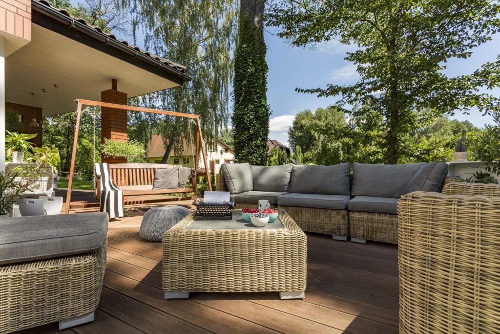 Rattan furniture on raised decking